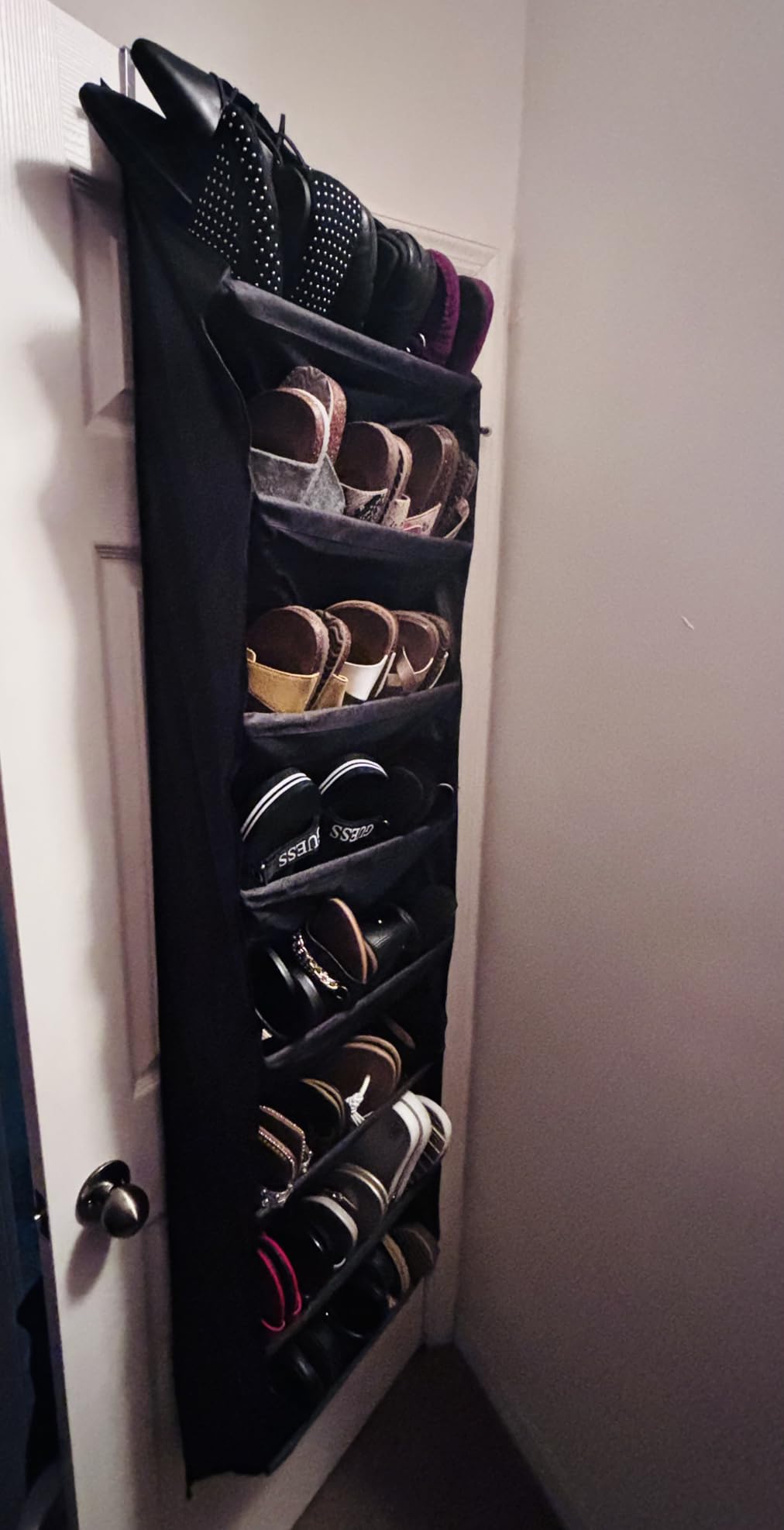 SLEEPING LAMB Over The Door Shoe Organizer for Closet with Large Deep Pockets, Narrow Shoe Rack for Door Hanging Boots Storage, Black customer photo 1