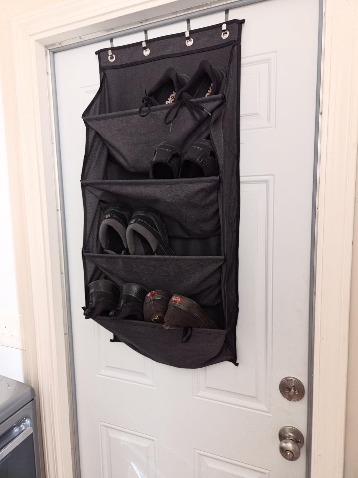 SLEEPING LAMB Over The Door Shoe Organizer for Closet with Large Deep Pockets, Narrow Shoe Rack for Door Hanging Boots Storage, Black customer photo 2