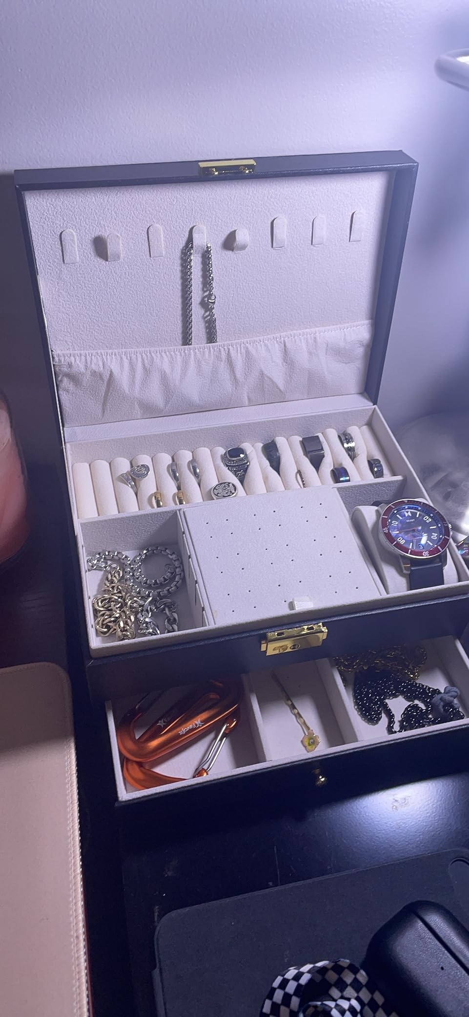 GUOER Jewelry Box for Women Girls, Two Layers Jewelry Organizer, Black customer photo 2