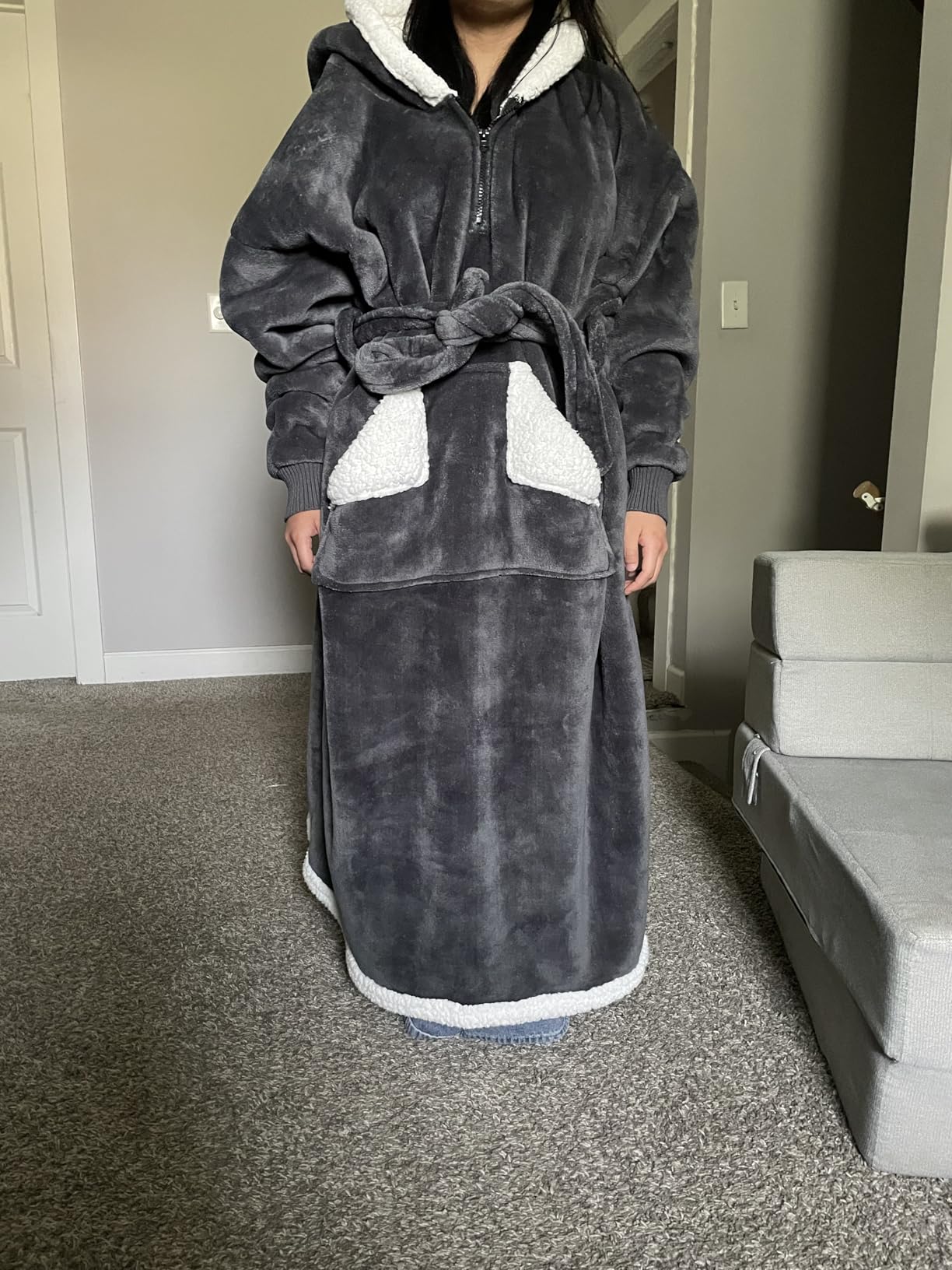 Touchat Wearable Blanket Hoodie, Oversized Sherpa Fleece Sweatshirt Blanket with Giant Hood Pocket and Sleeves for Adult, Warm & Cozy Grey Blanket Gifts for Women customer photo 2