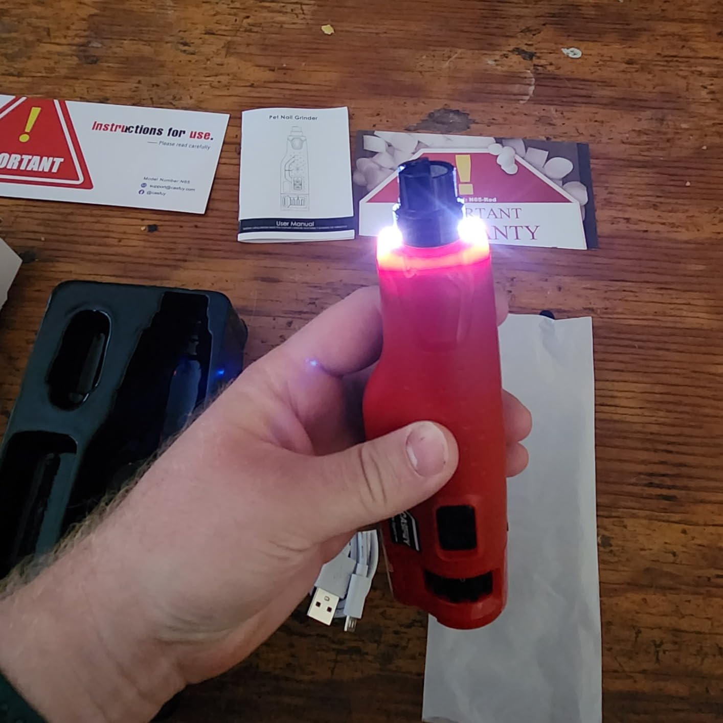 Casfuy Dog Nail Grinder Quiet - (45db) 6-Speed Pet Nail Grinder with 2 LED Lights for Large Medium Small Dogs/Cats, Professional 3 Ports Rechargeable Electric Dog Nail Trimmer with Dust Cap(Red) customer photo 2