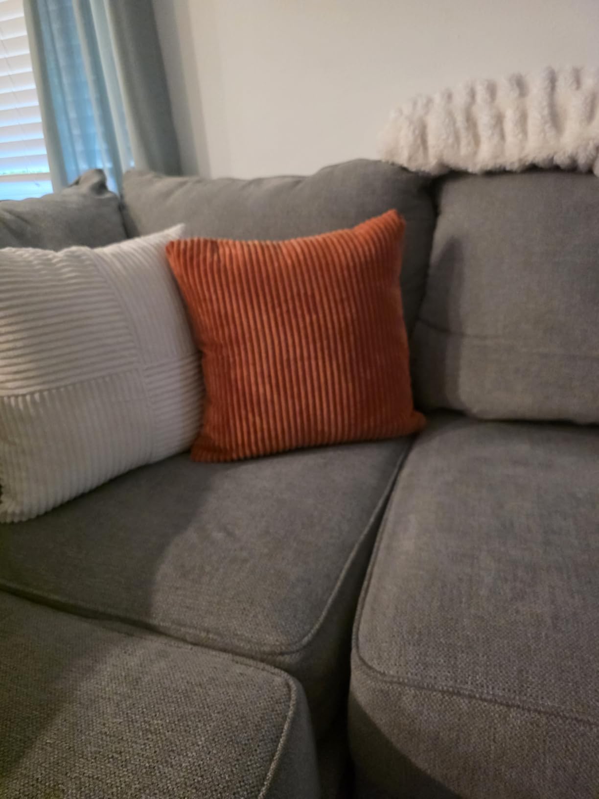Fancy Homi 2 Packs Rust Boho Decorative Throw Pillow Covers 18x18 Inch for Couch Bed Sofa, Farmhouse Fall Home Decor, Soft Corss Corduroy Patchwork Textured Terracotta Accent Cushion Case 45x45 cm customer photo 2