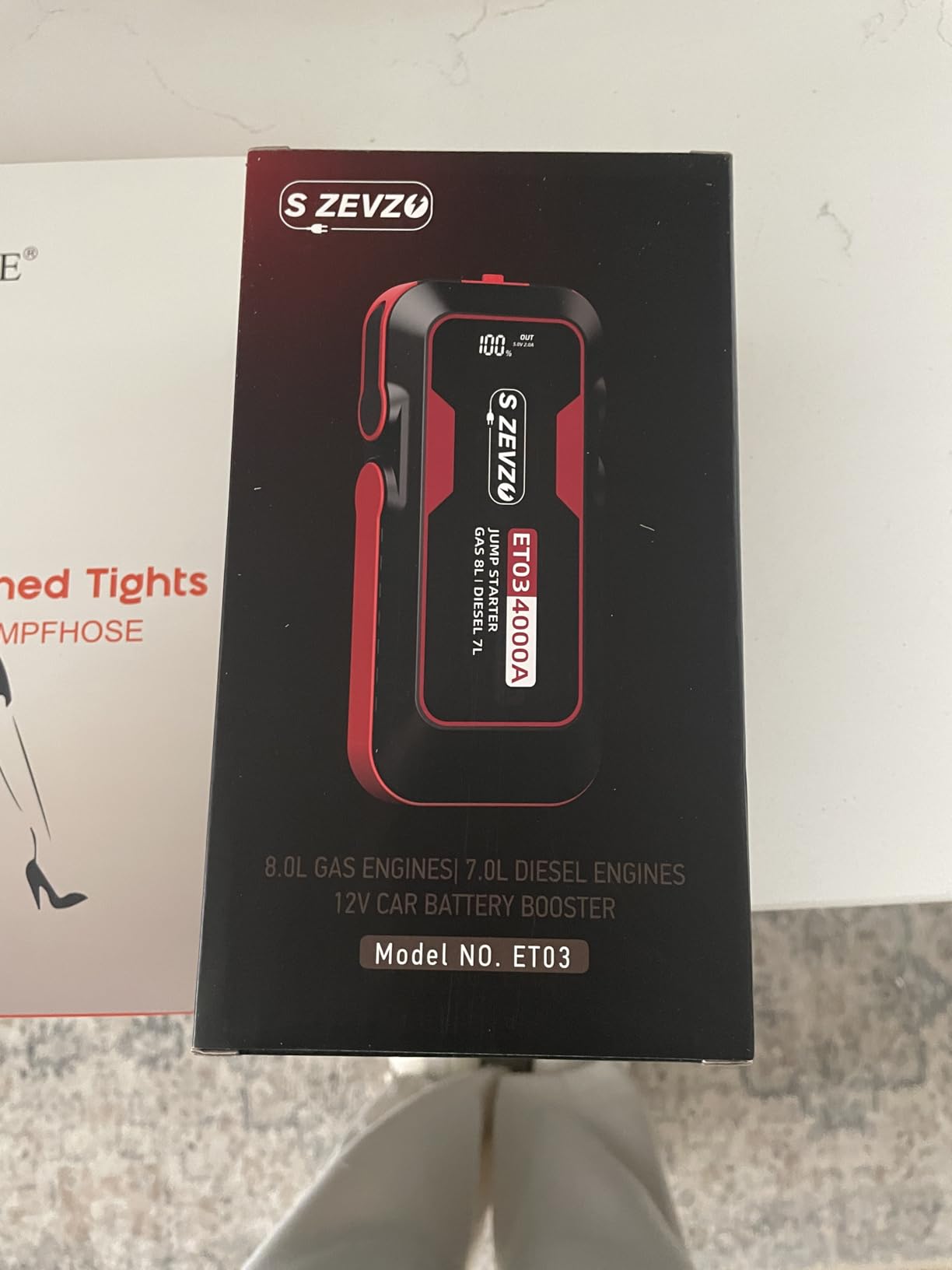 S ZEVZO ET03 Car Jump Starter 4000A Jump Starter Battery Pack for Up to 8.0L Gas and 7.0L Diesel Engines, 74Wh Portable 12V Jump Box with USB Ports, LCD Display, Storage Case, and LED Light customer photo 1