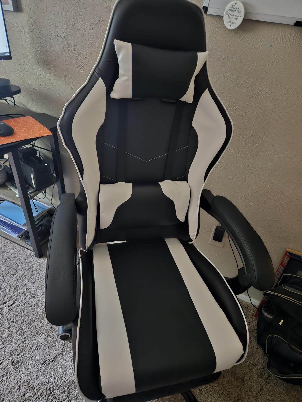 Homall Gaming Chair, Ergonomic, Footrest & Massage Lumbar Support, White customer photo 1