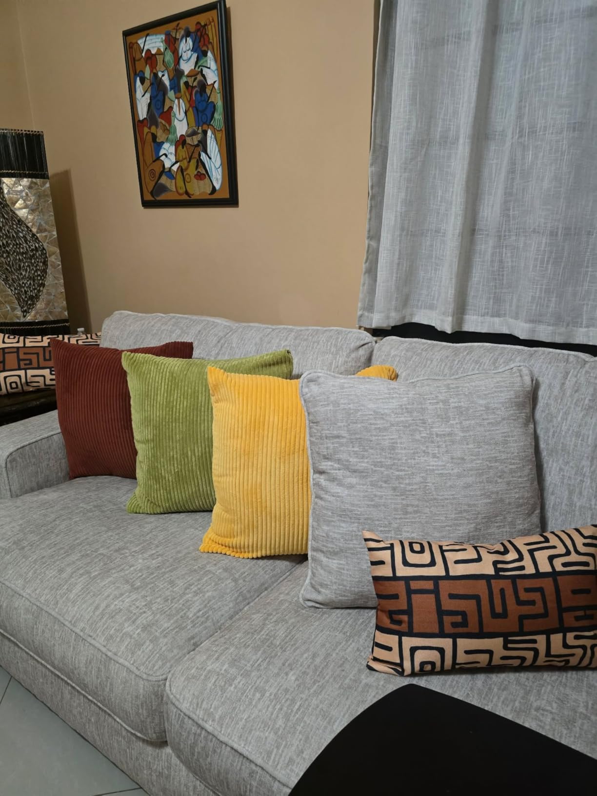 Topfinel Fall Burnt Orange Decorative Throw Pillows Covers 18x18 Inch Set of 4,Yellow Green Gradient Series Corduroy Striped Square Pillow Case,Western Modern Cushion Cover for Couch Sofa Bedroom customer photo 1