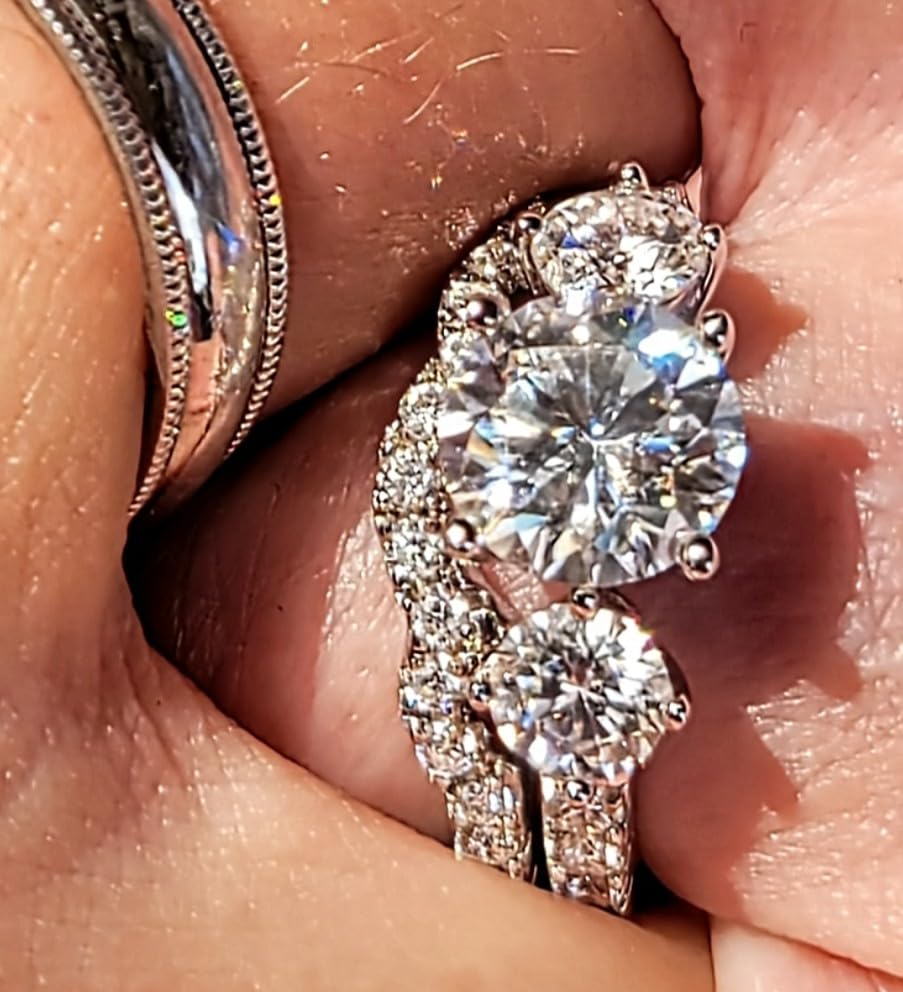 Moissanite Wedding Rings Bridal Set 3.7CTTW D Color VVS1 Clarity Round Brilliant Cut 925 Sterling Silver Moissanite Wedding Band Engagement Rings for Women with Certificate customer photo 1