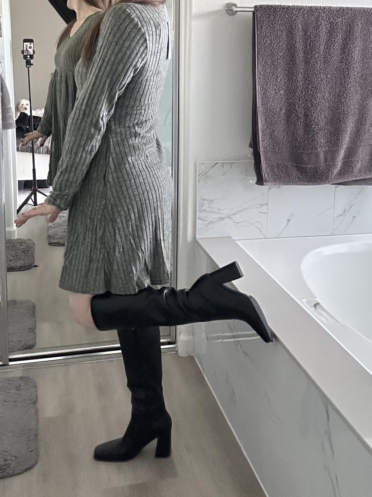Modatope Knee High Boots Women Square Toe Chunky Heel Fashion Tall Boots customer photo 2