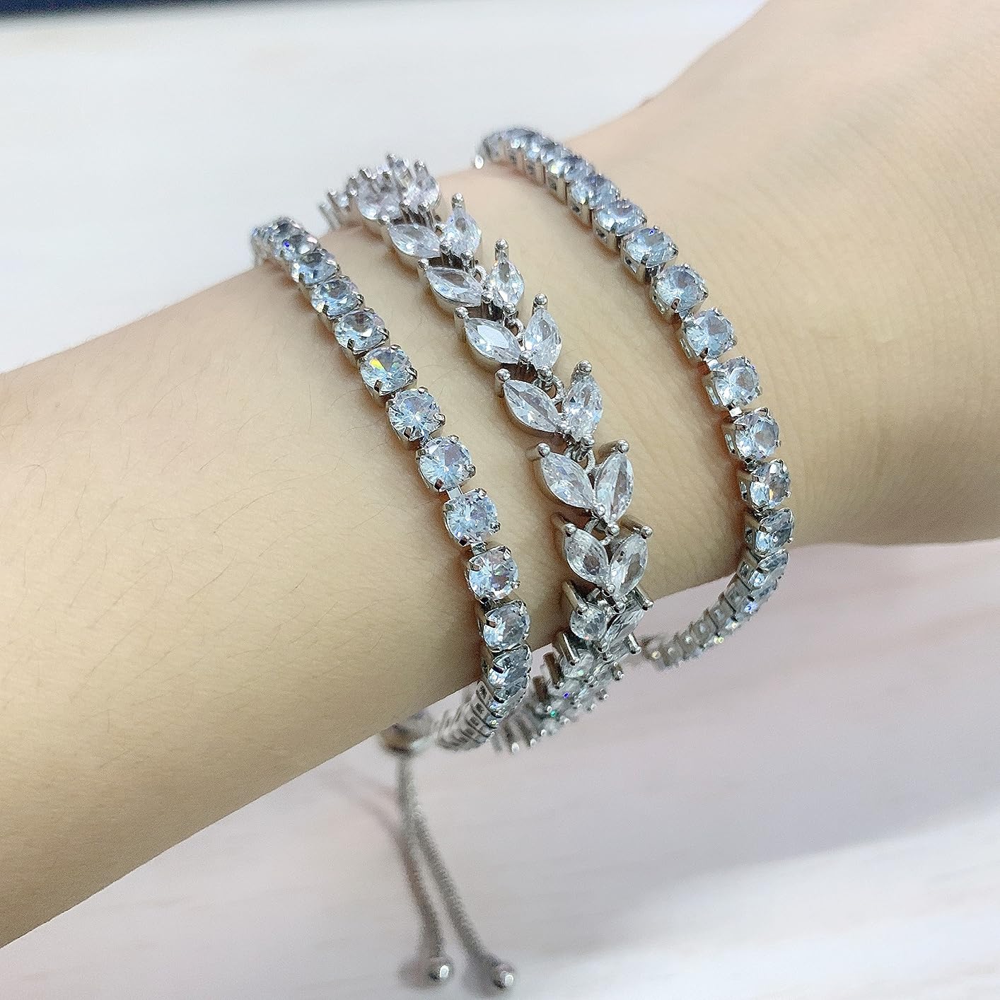 GEMOSA 3 Pcs Tennis Bracelets for Women Silver Gold Bule CZ Braclet Set customer photo 2