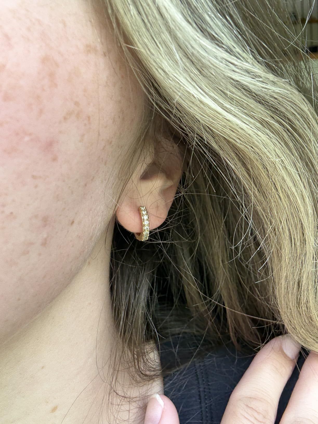Small Gold Huggie Hoop Earrings Set for Women Men Hypoallergenic 14K Plated Stack Cartilage Earrings, Sterling Silver Multiple Piercing Lightweight Mini Thin Cute Dainty Trendy Jewelry Gifts for Women customer photo 2