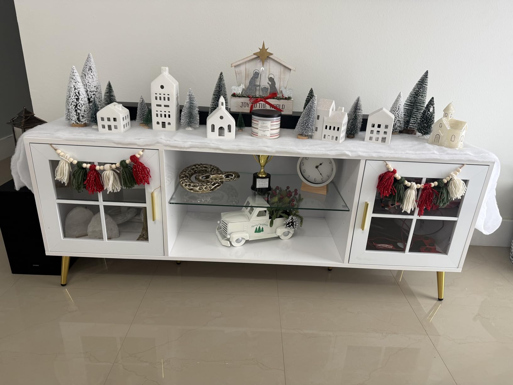 Christmas Decorations - Christmas Village Sets of 5 Lighted Ceramic Houses with Remote Control & 9 Trees - Indoor White Xmas Holiday Rustic Unique Decor for Home Table Room Farmhouse Decoration customer photo 1