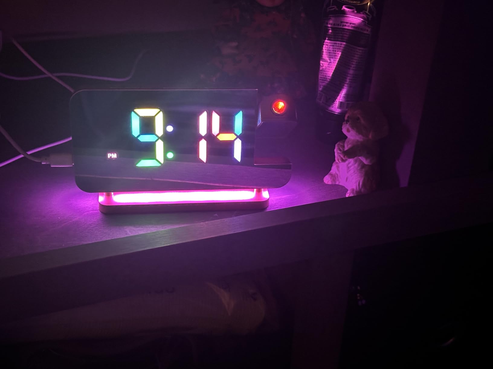 SZELAM Projection Alarm Clock, 7.4 in Digital Mirror Clocks,with 180° Rotatable Projector, RGB Night Light,USB C Charger Port, Auto Dimmer, LED Desk Clock for Bedroom customer photo 2