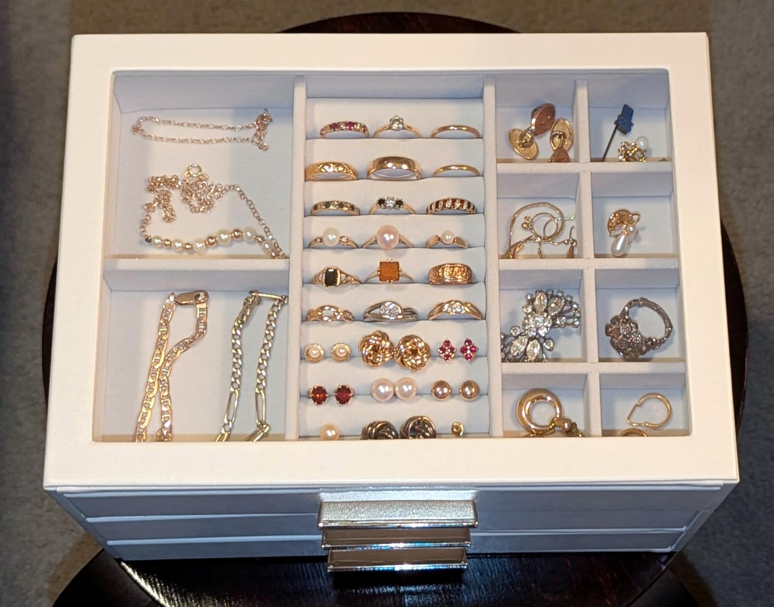 VLANDO Jewelry Box Organizer, 3-Layer Storage Drawers, Glass Window, Modern customer photo 1