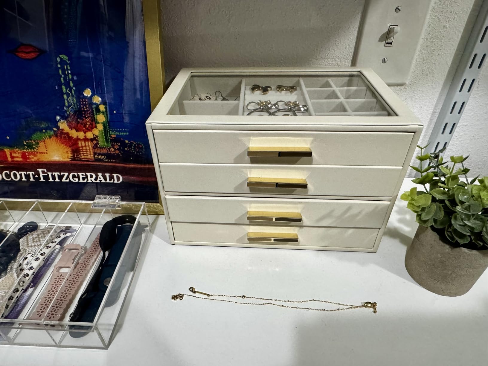 VLANDO Jewelry Box Organizer, 3-Layer Storage Drawers, Glass Window, Modern customer photo 2
