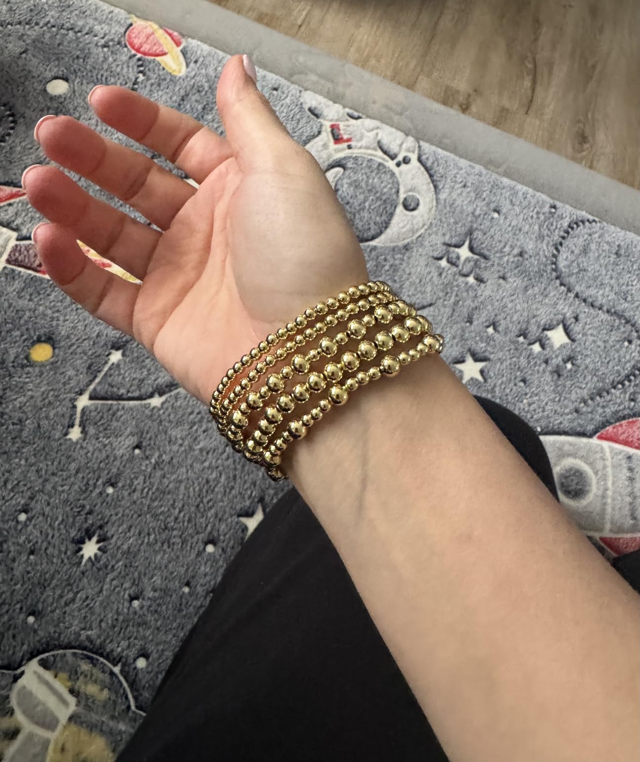 adoyi Gold Bracelets for Women Waterproof, 14K Gold Plated Beaded Strand Bead Ball Bracelets stack Adjustable Jewelry Set for Gifts customer photo 1