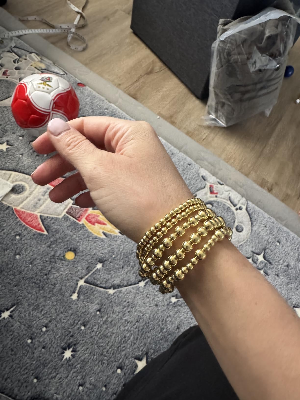 adoyi Gold Bracelets for Women Waterproof, 14K Gold Plated Beaded Strand Bead Ball Bracelets stack Adjustable Jewelry Set for Gifts customer photo 2