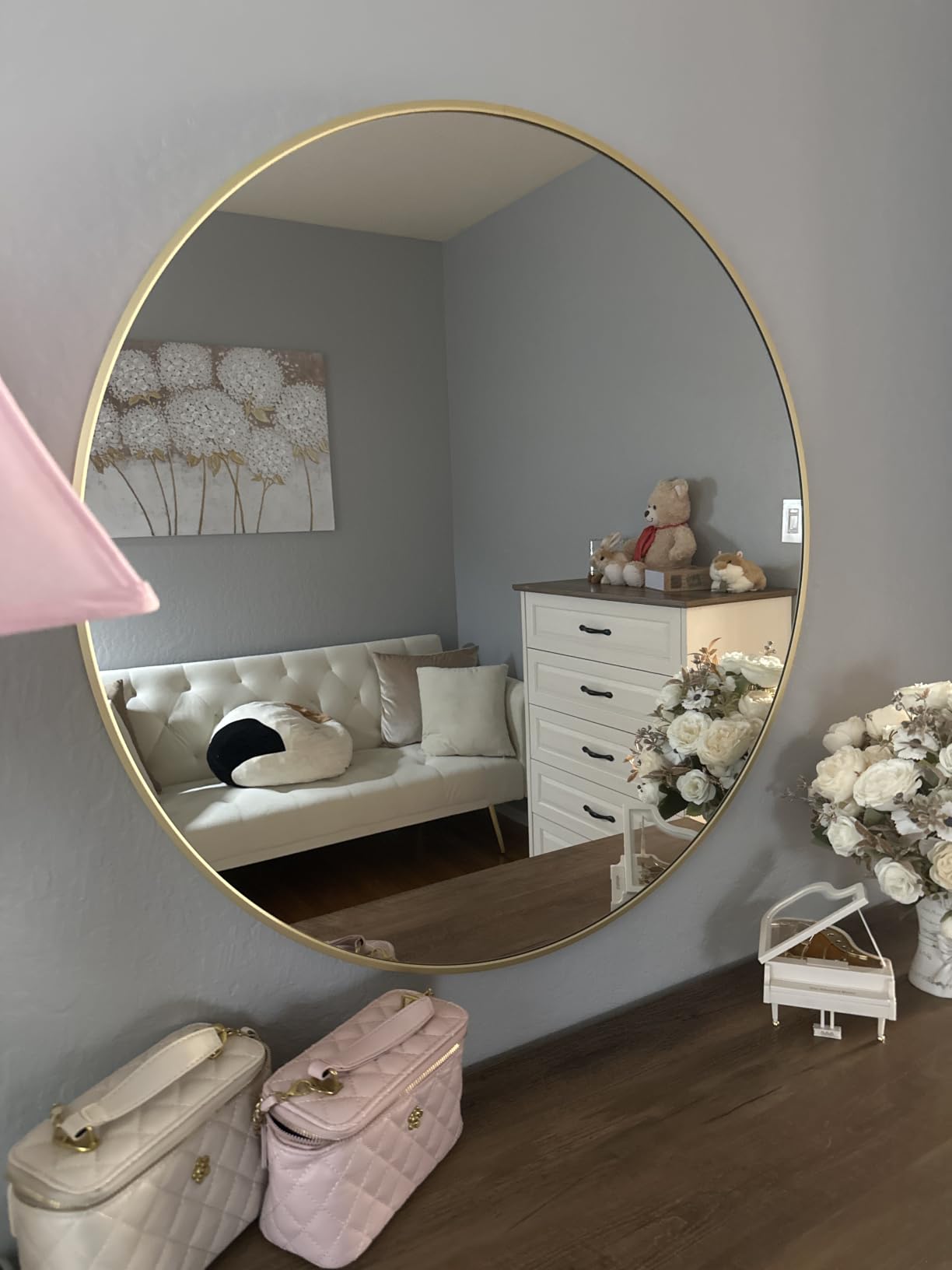 XRAMFY 30 Inch Round Mirror-Gold Circle Mirrors for Bathroom, Entryway customer photo 2
