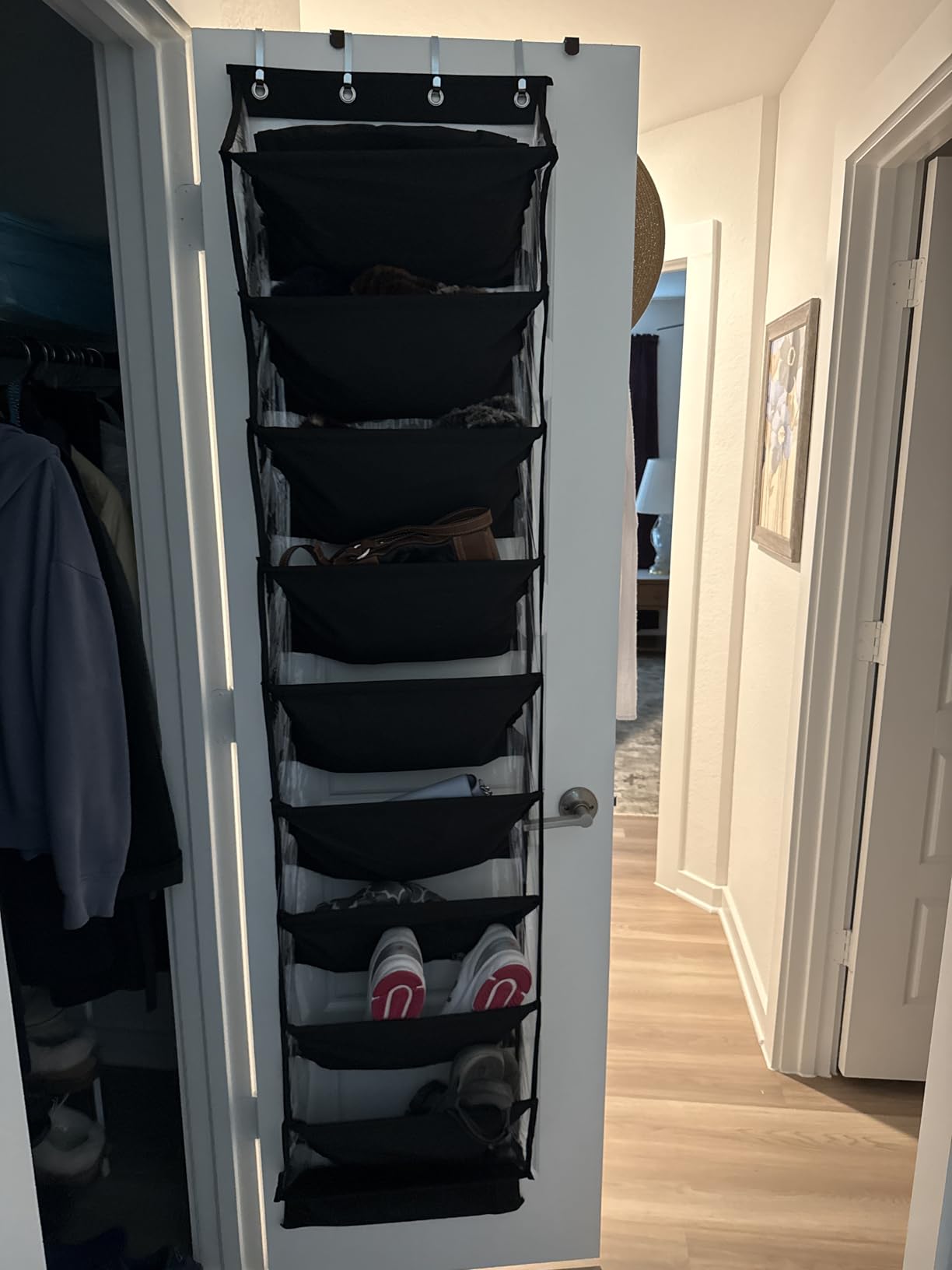 AOODA 10 Tier Clear Over the Door Shoe Organizer Storage, Deep Pockets Large Hanging Shoe Rack for Closet Door, Fit 20 Pairs Shoe Holder Hanger for Sneakers, Boots (Black) customer photo 1