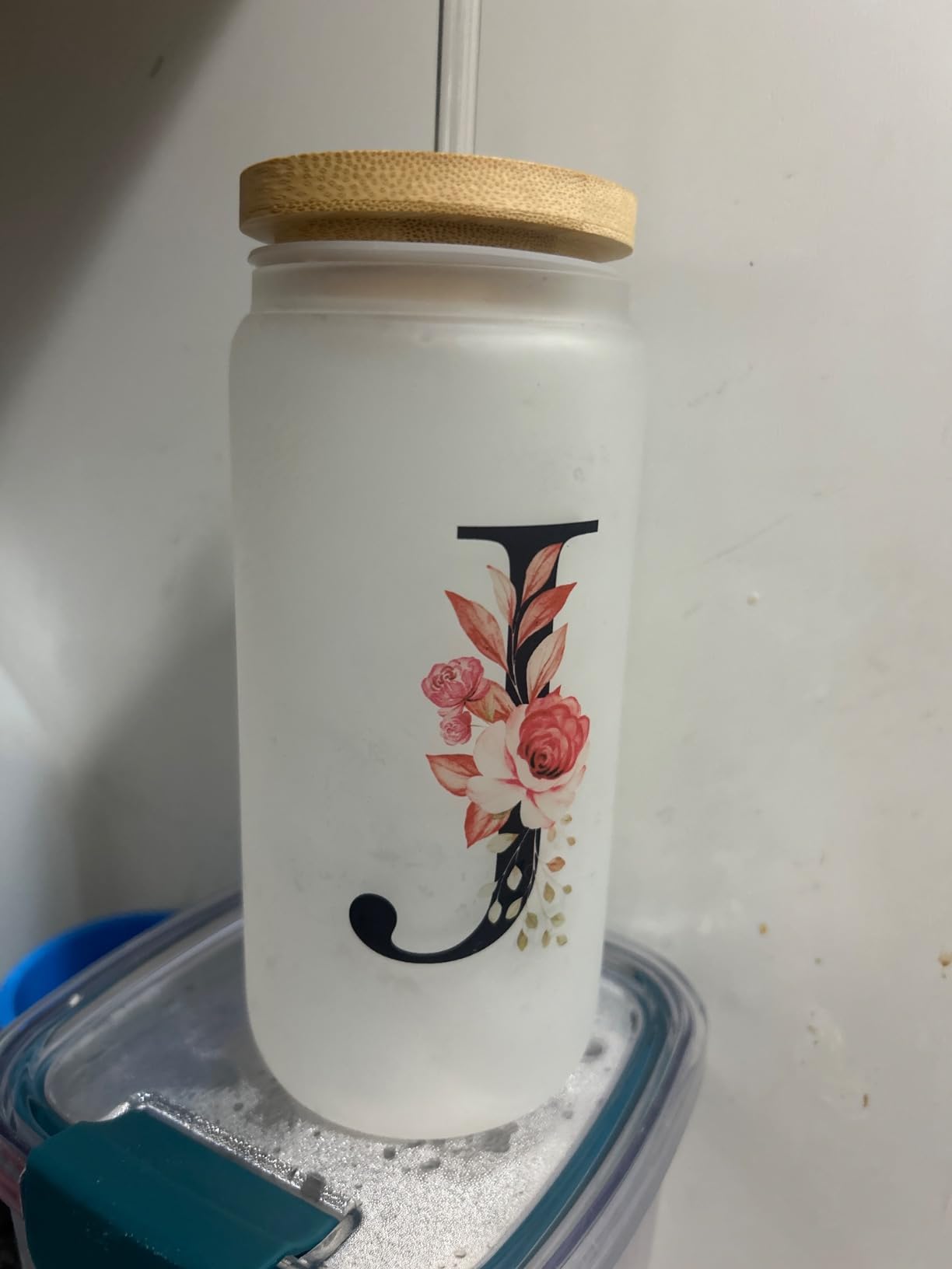 Personalized Gifts for Women, Monogrammed Frosted Glass Tumbler with Straw and Lid, Cute Customized Mug, Custom Initial Iced Coffee Glasses, Customizable Drinking Cup, Birthday Teacher Woman, A customer photo 2