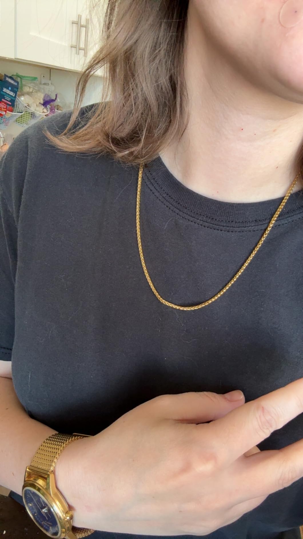 Fiusem 14K Gold Plated Wheat Chain Necklace for Men, 2/2.5/3/4/5mm Stainless Steel Necklace Chains for Men and Women 16-28 Inch customer photo 2