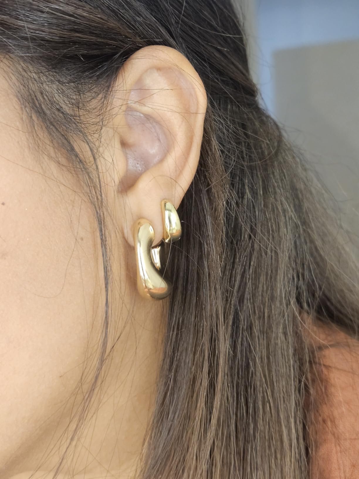 BESTEEL 3 Pairs 14K Gold Hoop Earrings Set for Women Small Chunky Huggie customer photo 2