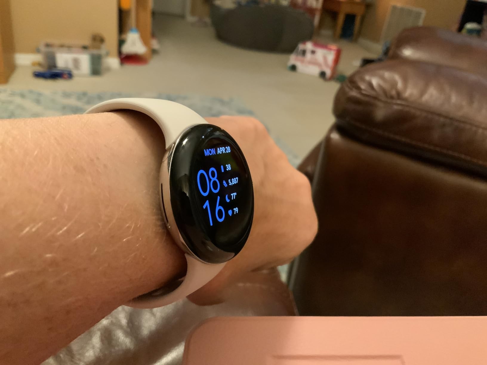 Google Pixel Watch 3 (45mm) 2024 Model - Android Smartwatch, Heart Rate Tracking, Fitbit Advanced Running, Fitness Insights, 24-Hour Battery - Matte Hazel Aluminum Case - Hazel Band - Wi-Fi customer photo 1
