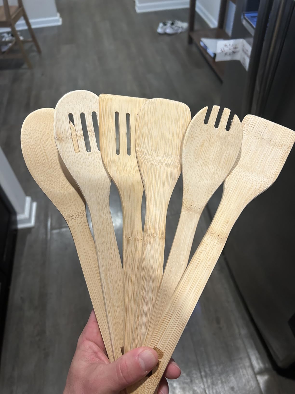 Riveira Dark Bamboo Wooden Spoons for Cooking 6-Piece, Apartment Essentials Wood Spatula Spoon Nonstick Kitchen Utensil Set Premium Quality Housewarming Gifts for Everyday Use customer photo 1