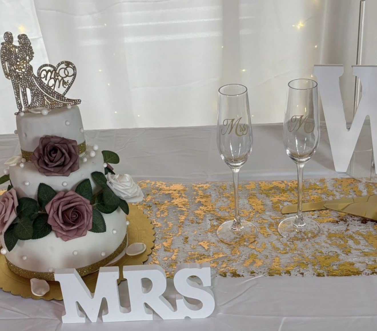 Mfacoy Mr. & Mrs. Champagne Flute Set, Wedding Decor - His and Hers, Wedding Toasting Glasses for Engagement Celebrations, Bridal Shower and Registry Idea, Tall Wine Glasses for Bride and Groom Gifts customer photo 2