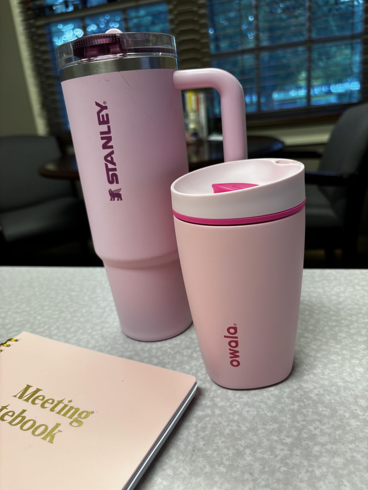 Owala SmoothSip Slider Insulated Stainless Steel Coffee Tumbler, Reusable Iced Coffee Cup, Hot Coffee Travel Mug, BPA Free 20 oz, Grey/Blue (High Dive) customer photo 2