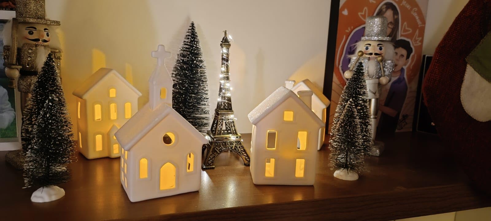 9 Pcs Christmas Village Figurines Sets - 4 Lighted Ceramic Houses & 5 Trees customer photo 1