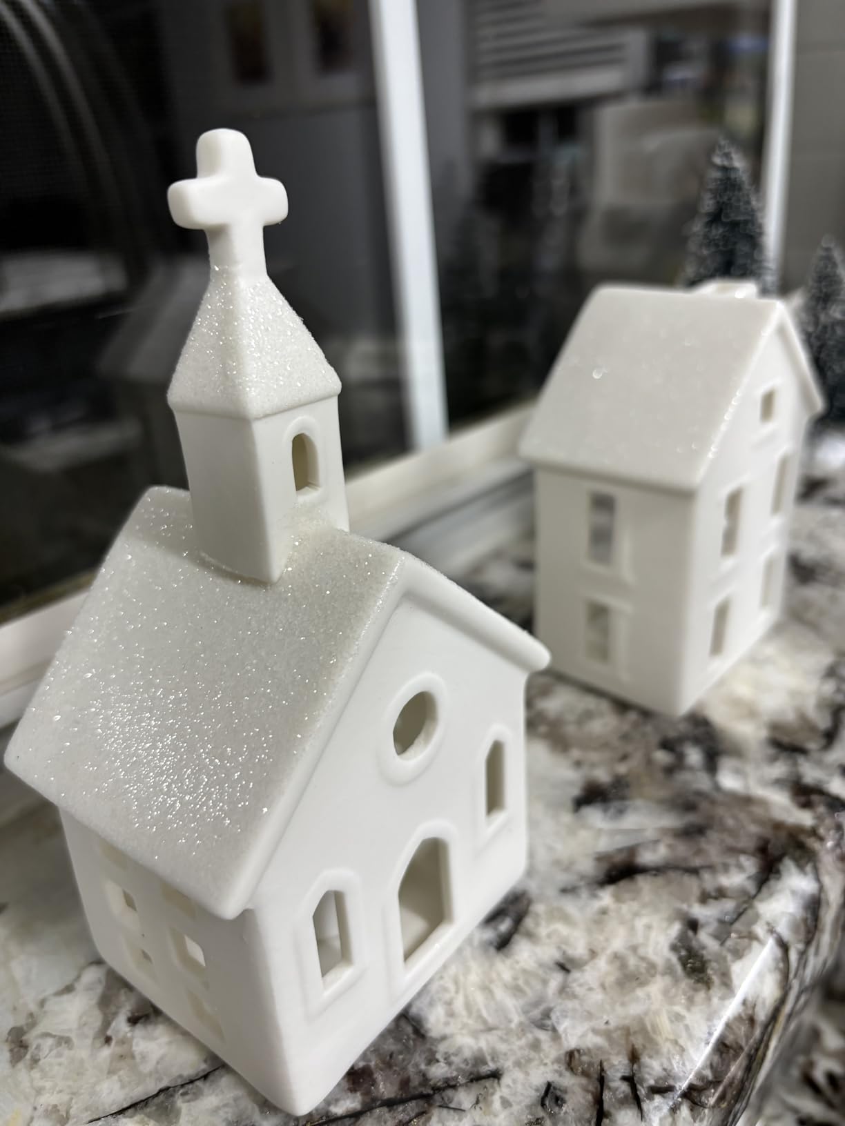 9 Pcs Christmas Village Figurines Sets - 4 Lighted Ceramic Houses & 5 Trees customer photo 2