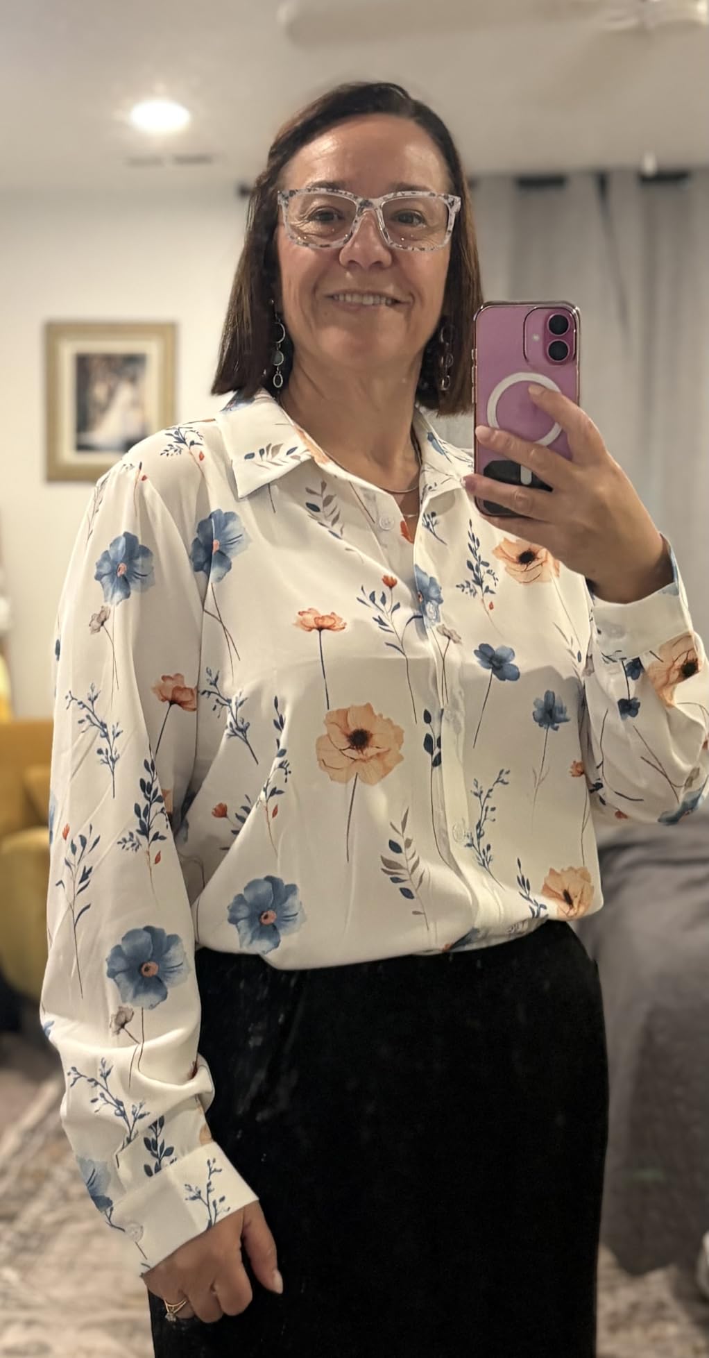 Zeagoo Button Down Shirts for Women Dressy Printed Long Sleeve Blouse customer photo 2
