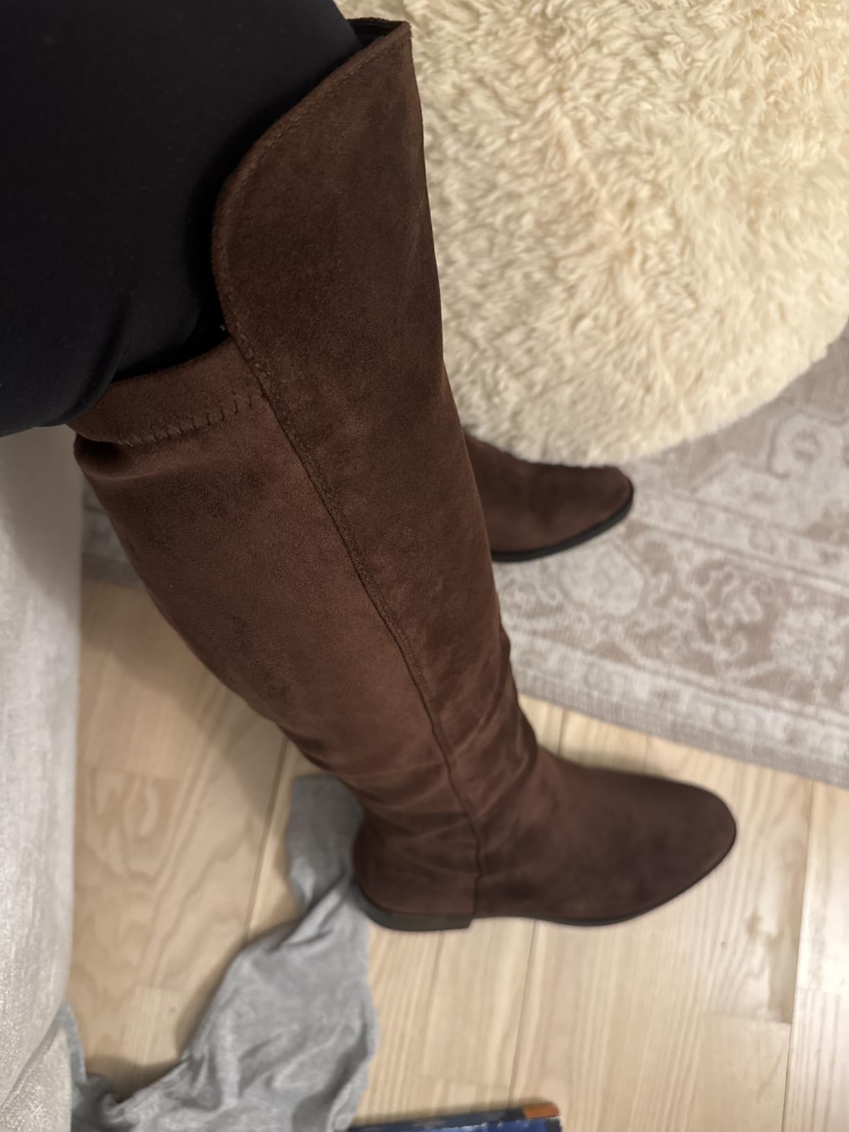 Modatope Rounded Toe Flat Stretchy Dress Knee High Boots Side Zipper customer photo 2