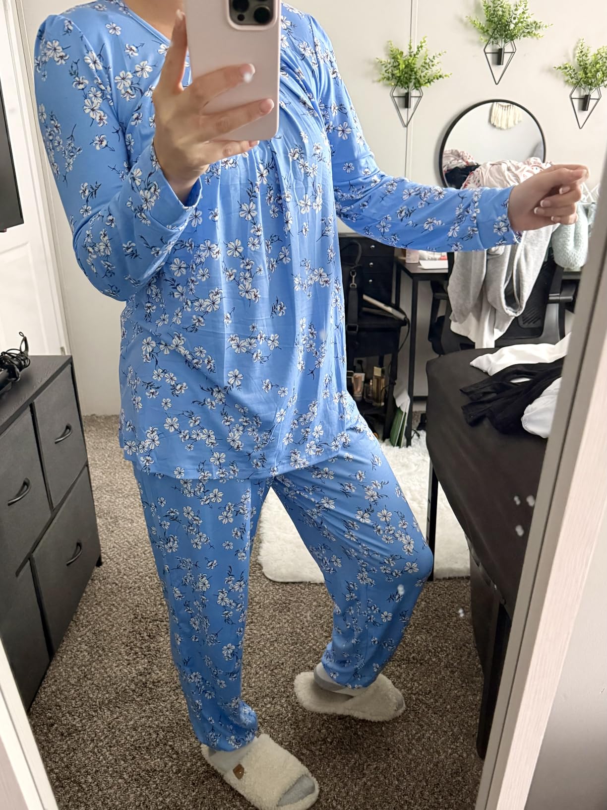Anymeet Womens Pajama Sets Fall Winter Long Sleeve 2 Piece Sleepwear Soft Lounge Outfits with Pockets customer photo 2