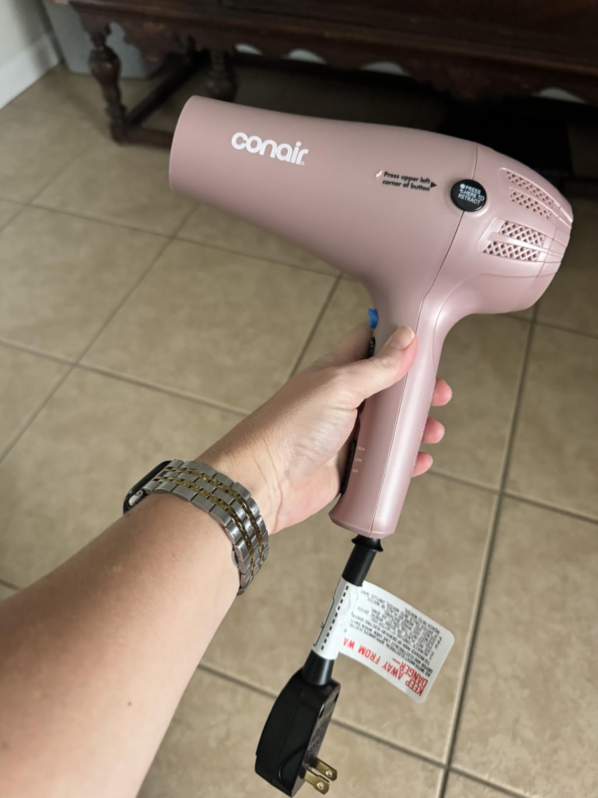Conair Hair Dryer with Diffuser & Concentrator, 1875W, Matte Light Pink customer photo 2
