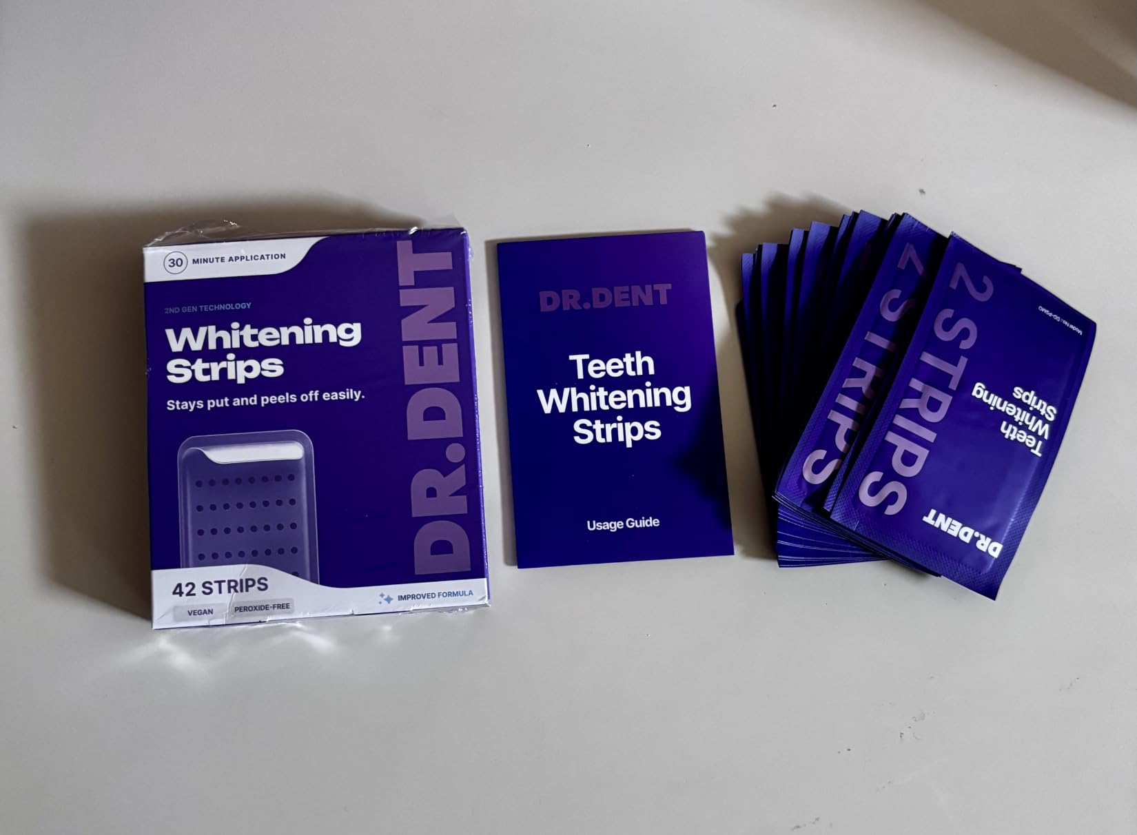 DRDENT Purple Teeth Whitening Strips - 42 Strips (21 Treatments) - Peroxide Free Pap Whitening - Color Correcting Purple customer photo 2