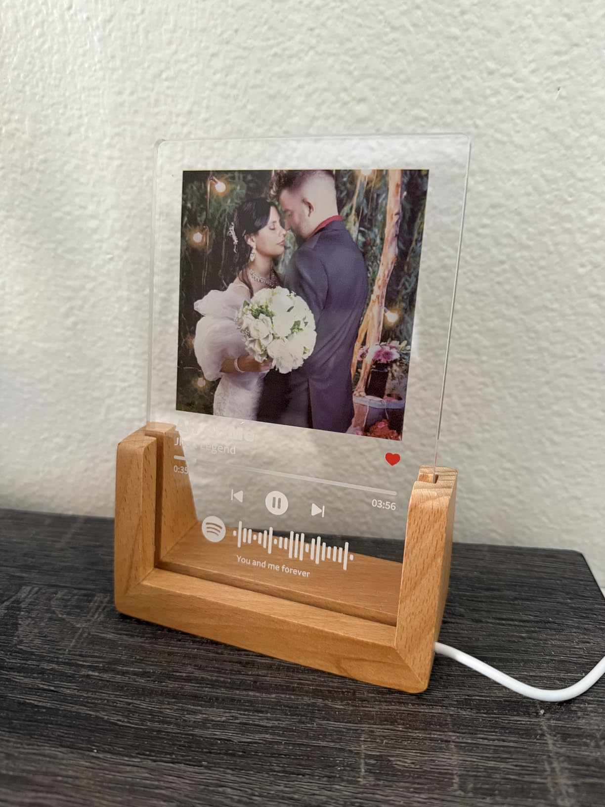Personalized Picture Frame for Couples, Custom Photo Acrylic Plaque with Wooden Base, Anniversary Birthday Gift for Girlfriend Boyfriend Wife Husband, Romantic Couple Keepsake customer photo 2