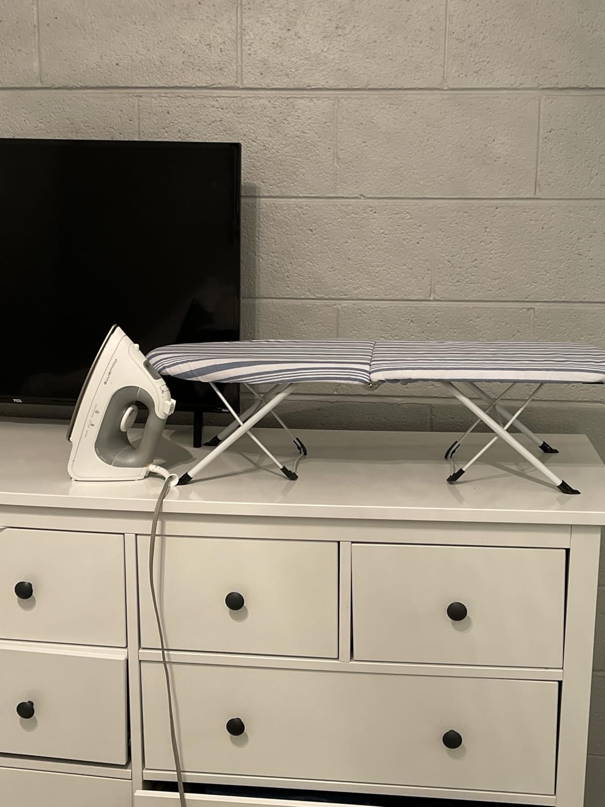 Honey-Can-Do Steel Tabletop Ironing Board with Folding Legs, Grey and White Stripe Cotton Cover, Compact Space-Saving Design, 30