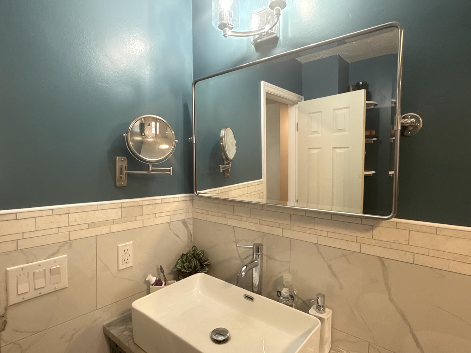 Wall Mounted Makeup Mirror - 1X/10X Magnifying Mirror Double Sided, 8 Inch Extendable Bathroom Mirror, Nickel Finish customer photo 1