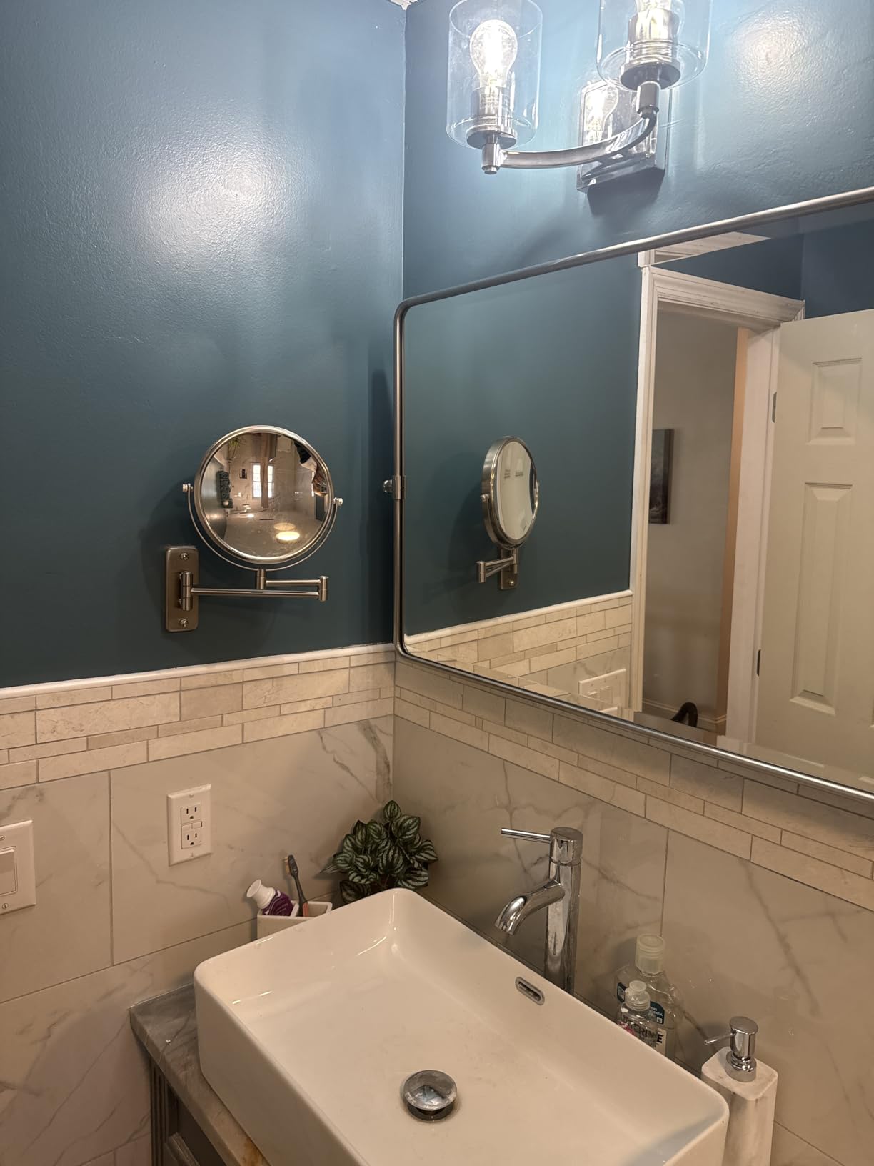Wall Mounted Makeup Mirror - 1X/10X Magnifying Mirror Double Sided, 8 Inch Extendable Bathroom Mirror, Nickel Finish customer photo 2