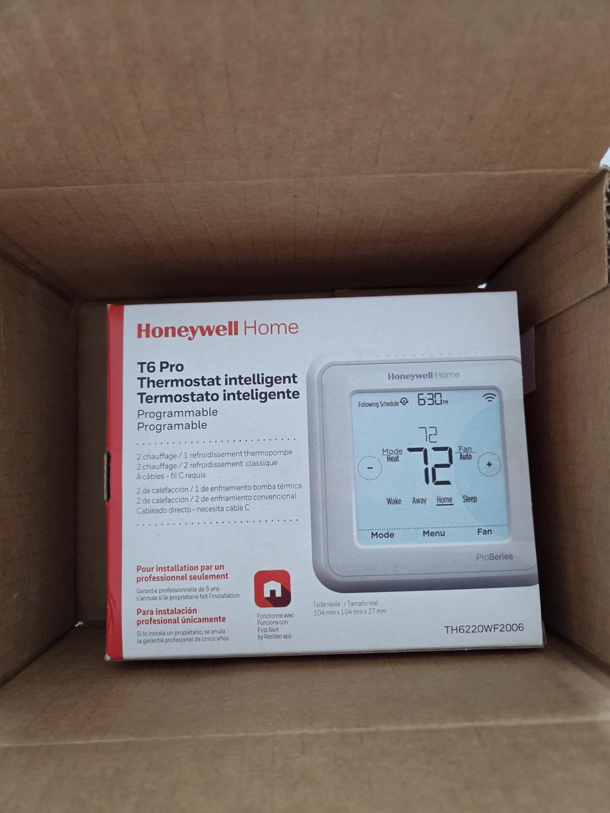 Honeywell TH6220WF2006/U Lyric T6 Pro Wi-Fi Programmable Thermostat with Stages Up to 2 Heat/1 Cool Heat Pump or 2 Heat/2 Cool Conventional customer photo 2