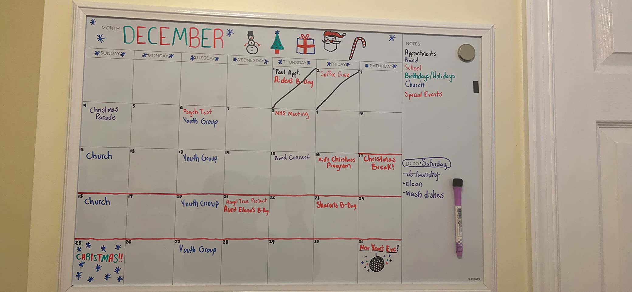 U Brands Magnetic Dry Erase Calendar White Board, 30