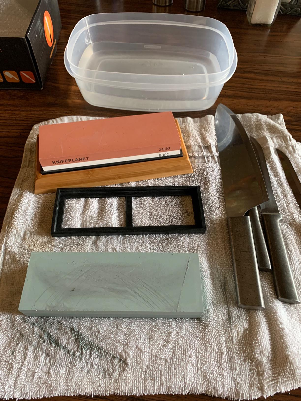Premium Knife Sharpening Stone Set – 400/1000 and 3000/8000-Grit Professional, Safe Knife Sharpener Set – Whetstone Set Includes Flattening Stone, Bamboo Base, and 2 Nonslip Rubber Bases Tan customer photo 2