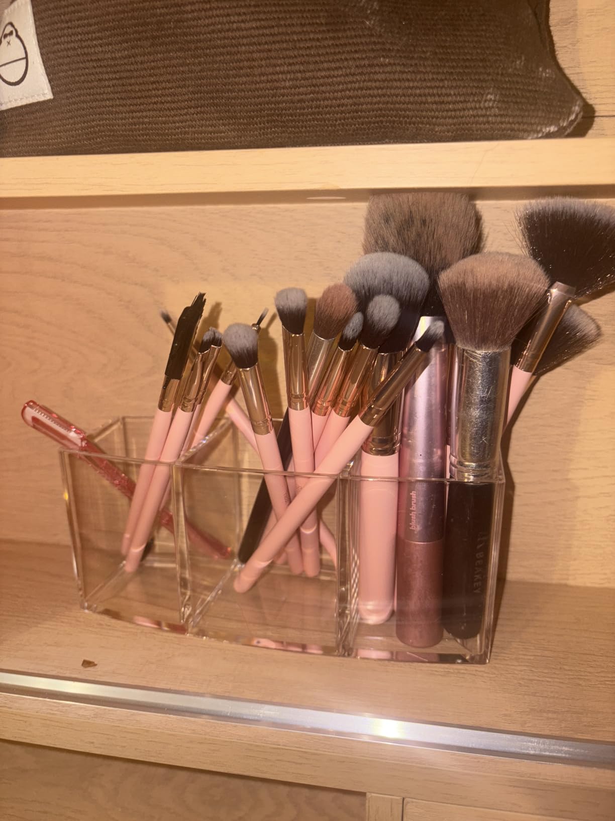 Acrylic Makeup Brush Organizer Holder Clear Cosmetic Brushes Storage with 3 Slots customer photo 1