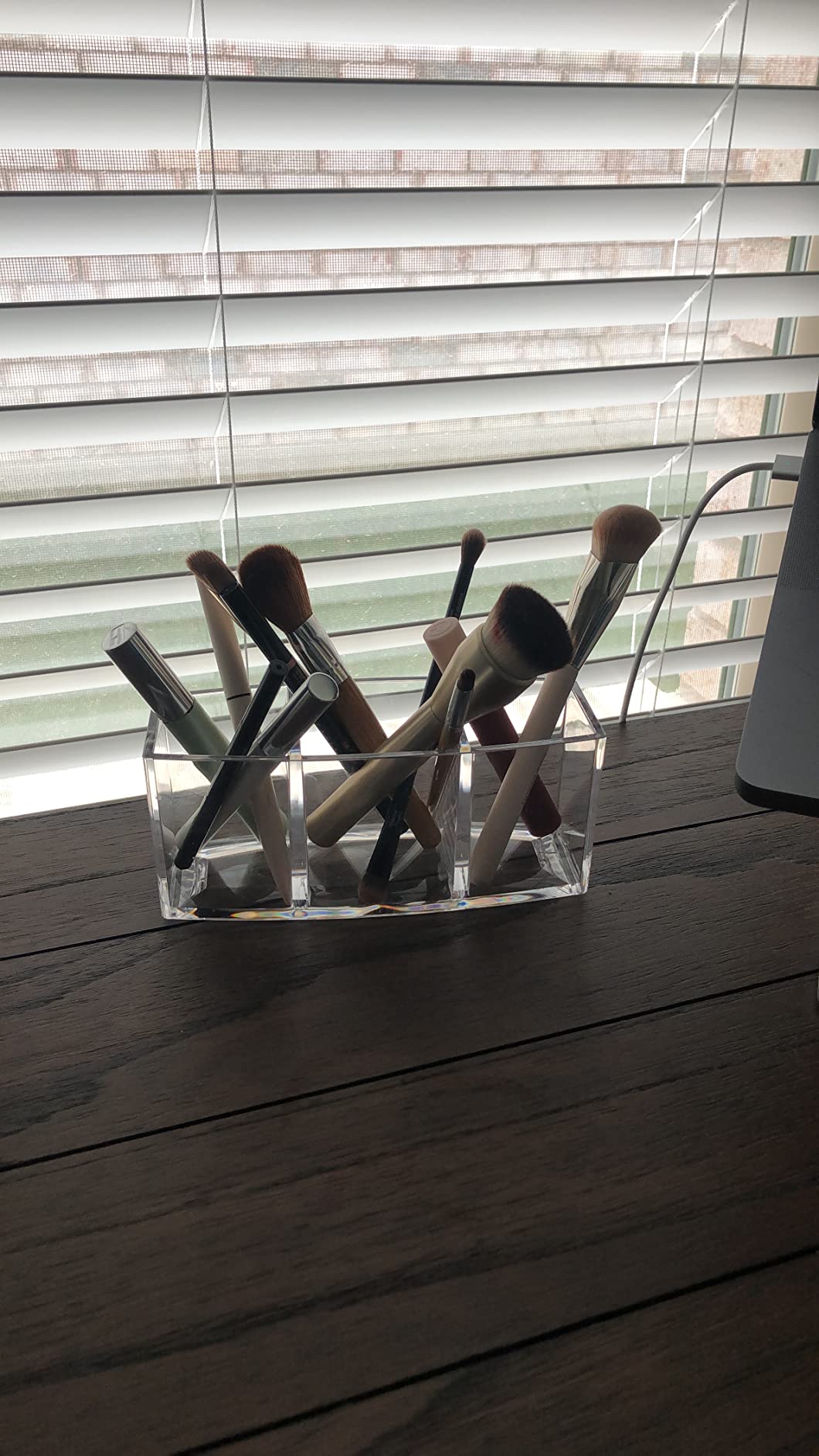 Acrylic Makeup Brush Organizer Holder Clear Cosmetic Brushes Storage with 3 Slots customer photo 2