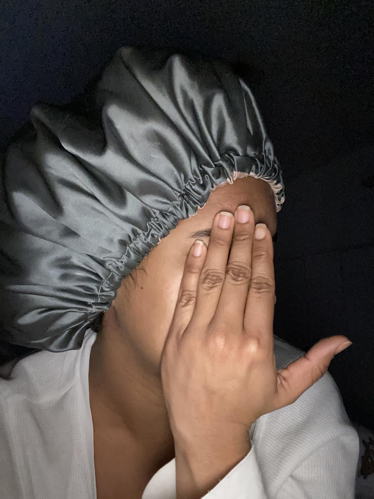Stain Bonnet Silky Sleep Cap for Frizzy Hair Night Sleep Hair Cover customer photo 2