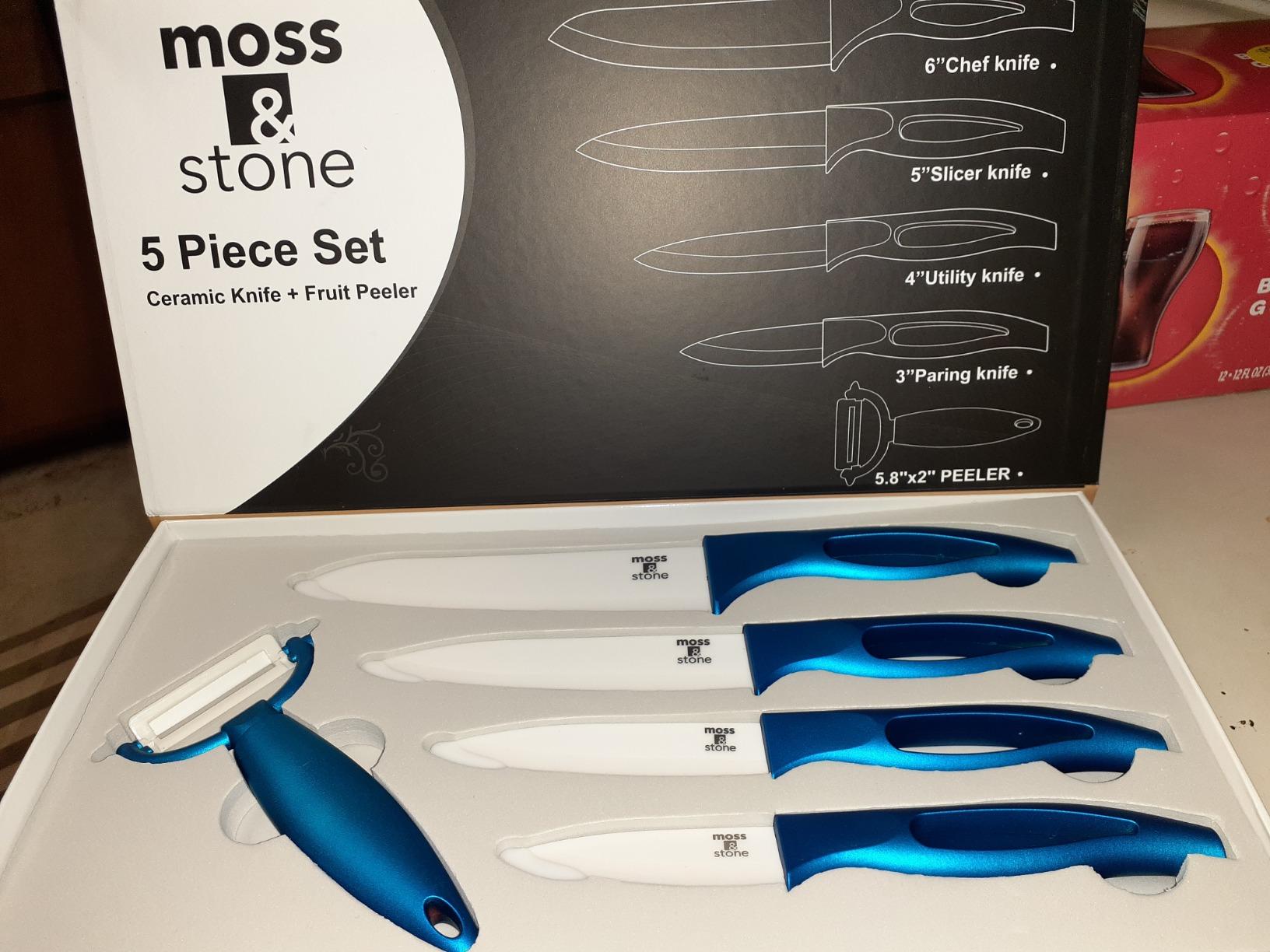 Moss & Stone Kitchen Cutlery White Ceramic Knife Set, Ceramic Knife Set and Fruit Peeler, Rust Proof & Stain Resistant, Kitchen Cooking Knife Set 5 pieces Blue Knives customer photo 1