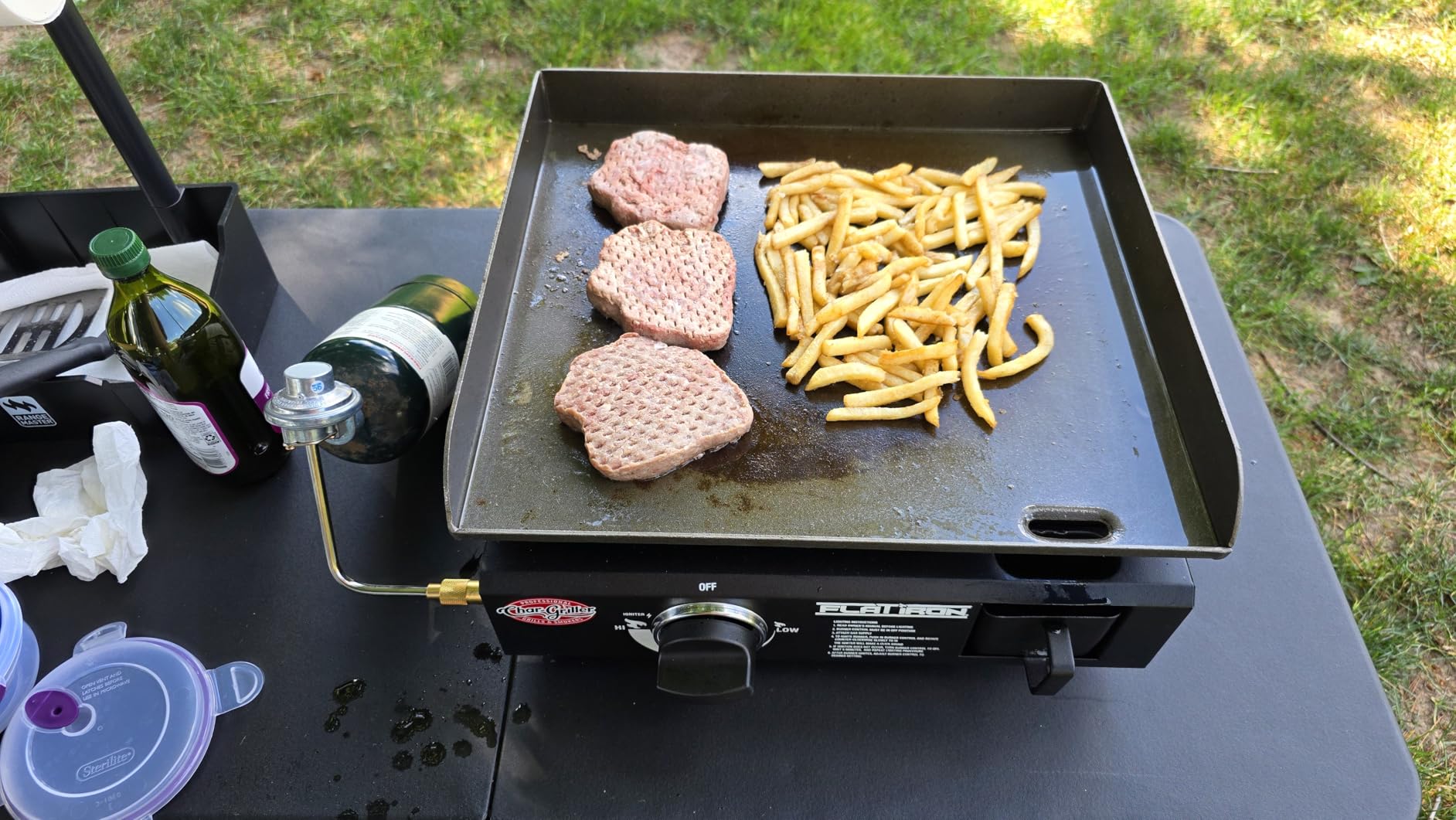 Char-Griller® Flat Iron 1-Burner Portable Propane Gas Flat-Top Griddle with Steel Griddle Top, Includes Electronic Ignition, 265 Cooking Square Inches in Black, Model E8217 customer photo 1