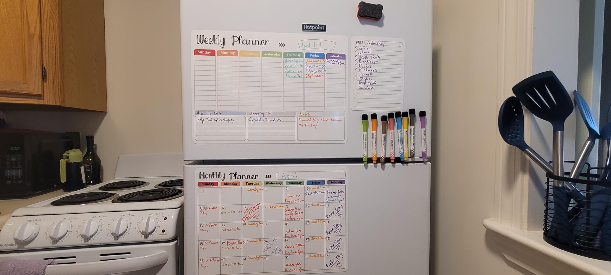 Hivillexun 3-Pack Magnetic Dry Erase Calendar Whiteboard Set for Fridge, Wall & Refrigerator Organisation – Monthly, Weekly & Daily Planners – Includes 8 Markers & Eraser customer photo 1
