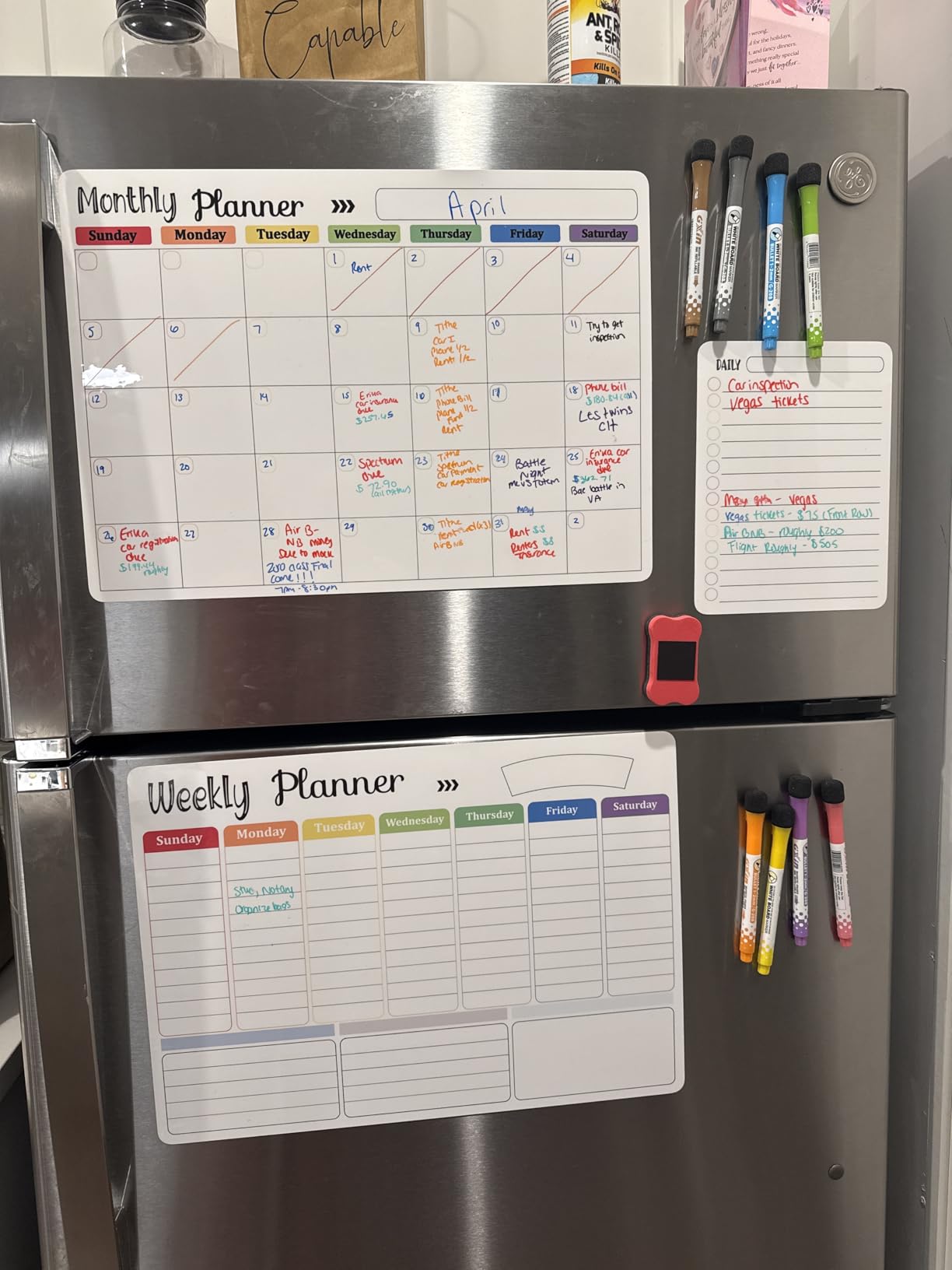 Hivillexun 3-Pack Magnetic Dry Erase Calendar Whiteboard Set for Fridge, Wall & Refrigerator Organisation – Monthly, Weekly & Daily Planners – Includes 8 Markers & Eraser customer photo 2