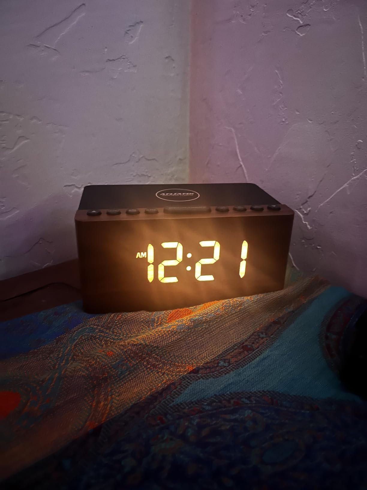ANJANK Wooden Digital Alarm Clock FM Radio,10W Qi Certified Fast Wireless Charging Station for iPhone/Samsung Galaxy,5 Level Dimmer,USB Charger,9 Wake up Sounds, Bedroom, Bedside, Desk, Nightstand customer photo 2